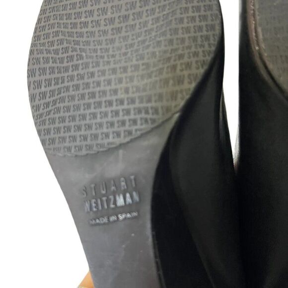 Stuart Weitzman Choked-Up Black Leather Wedge Pump - Picture 6 of 7